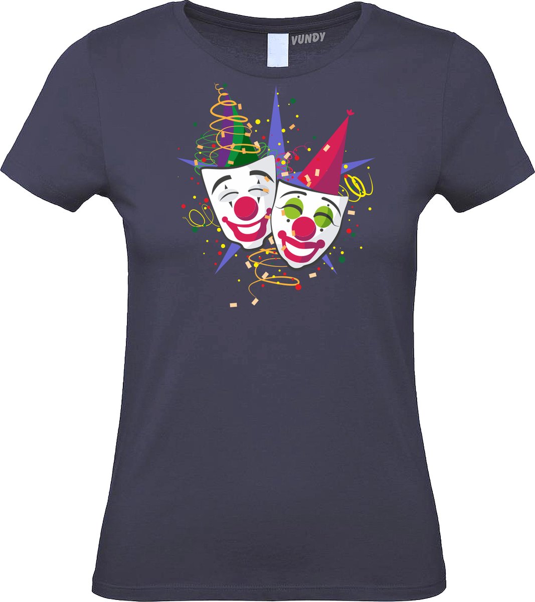 Dames T-shirt Carnaval Masker | Carnaval | Carnavalskleding Dames Heren | Navy | maat M